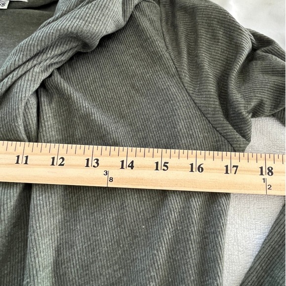 BARNEYS NEW YORK Draped Waterfall Cardigan Olive Green Ribbed Knit Size XS - Picture 6 of 8